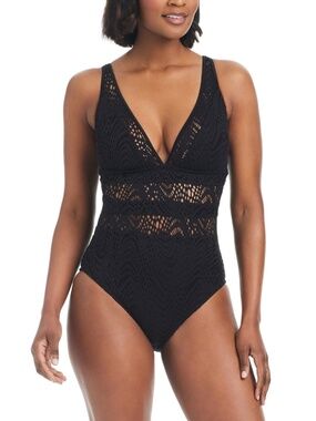 Bar Iii Women's Crochet Plunge-Neck One-Piece Swimsuit,